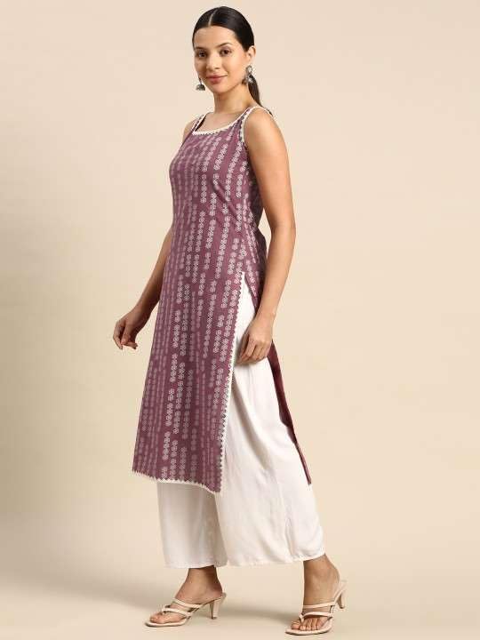 Women's Rayon Printed Straight Kurti with Pant Set - Copy