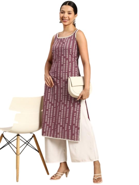 Women's Rayon Printed Straight Kurti with Pant Set - Copy