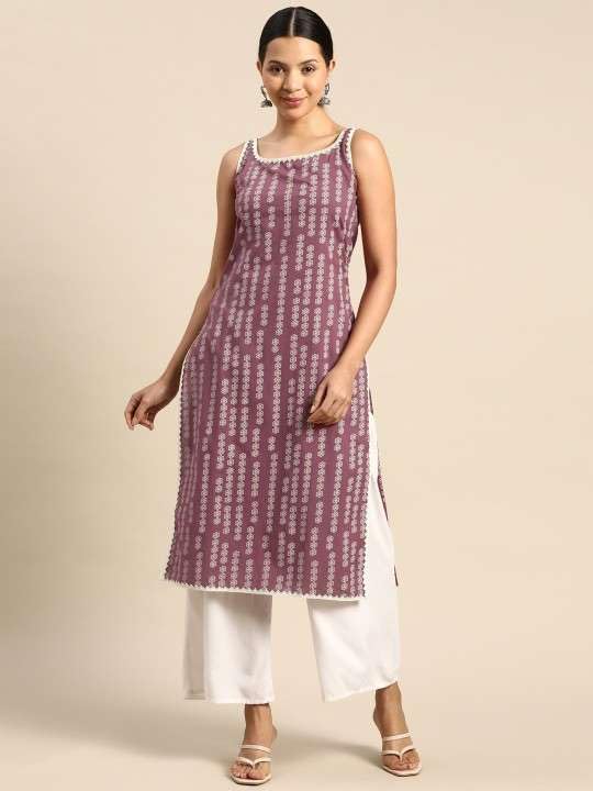 Women's Rayon Printed Straight Kurti with Pant Set - Copy